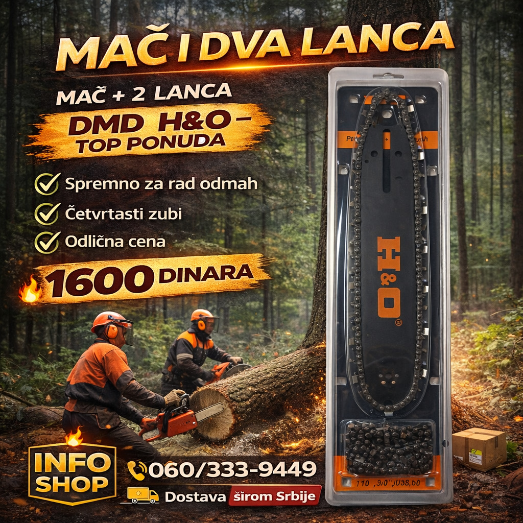 Set mač i dva lanca 40cm 32 zuba – 325 korak za motorne TESTERE